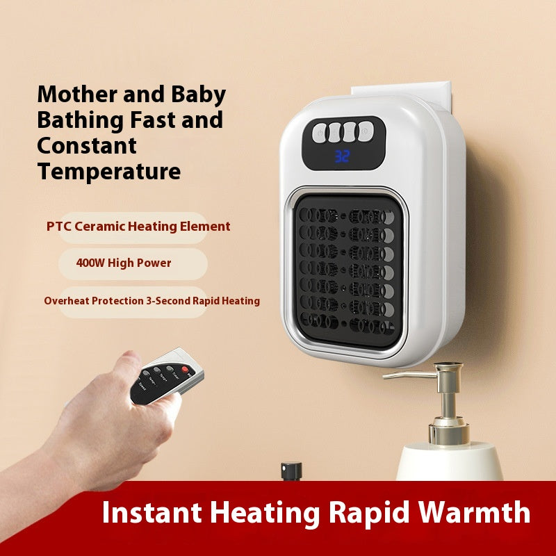 Wall Mounted Portable Small Electric Heater With Remote Control, Adjustable Silent Thermostat Suitable For Winter Home Offices Bathroom - Grab & Glow