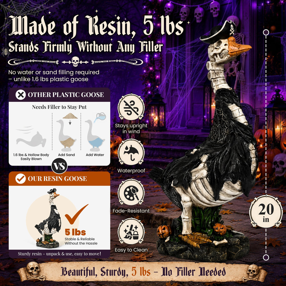 GIGALUMI 20" Halloween Skeleton Porch Goose,Outdoor Halloween Decorations - Grab & Glow