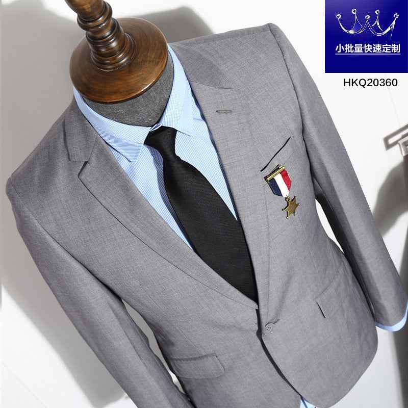 Men's Slim Fit Gray Striped Business Suit - Grab & Glow