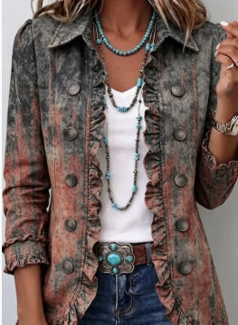 Ruffled Jacket Solid Color Pleated Lapel Blazer Women's Fashion Casual Printed Suit Jacket Office Wear Clothing - Grab & Glow