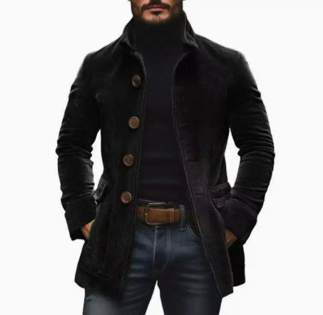 Men's Jacket Winter Stand Collar Button-up Coat Casual Blazer Outerwear Clothing - Grab & Glow