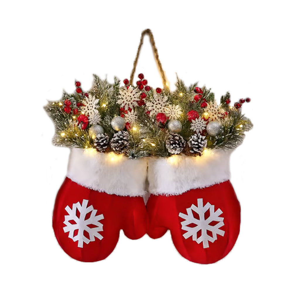 Christmas Garland Creative Glove Shaped Simulated Flower Wreath Window Door Gate Decoration Door Sign Xmas Party Decoration - Grab & Glow