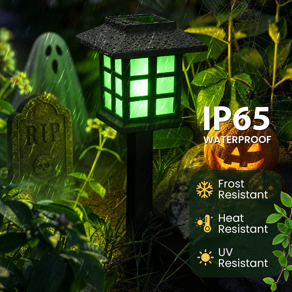 GIGALUMI Halloween Solar Lights Outdoor,12ps Green Halloween Decorations - Grab & Glow