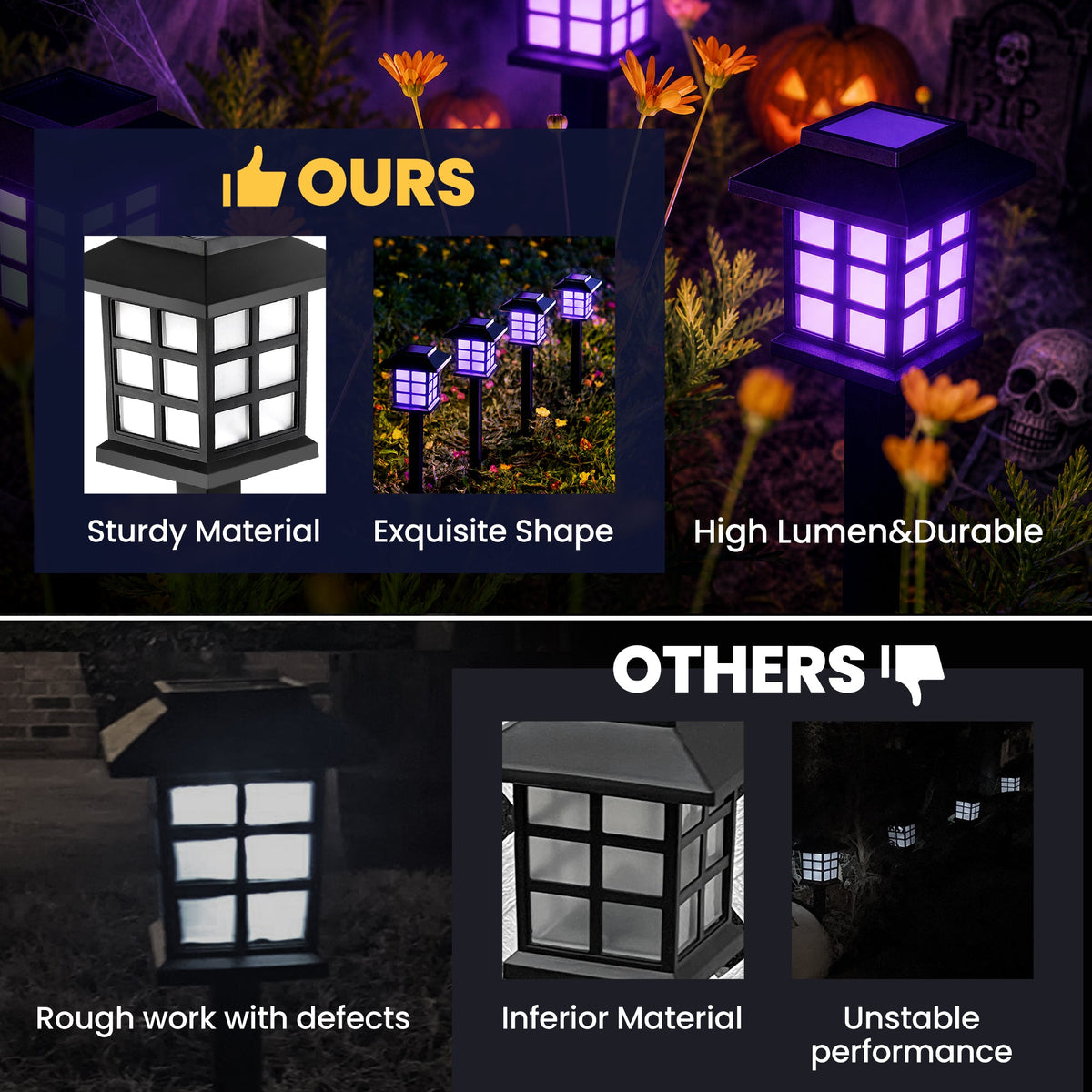 GIGALUMI Halloween Solar Lights Outdoor,12ps Purple Halloween Decorations - Grab & Glow
