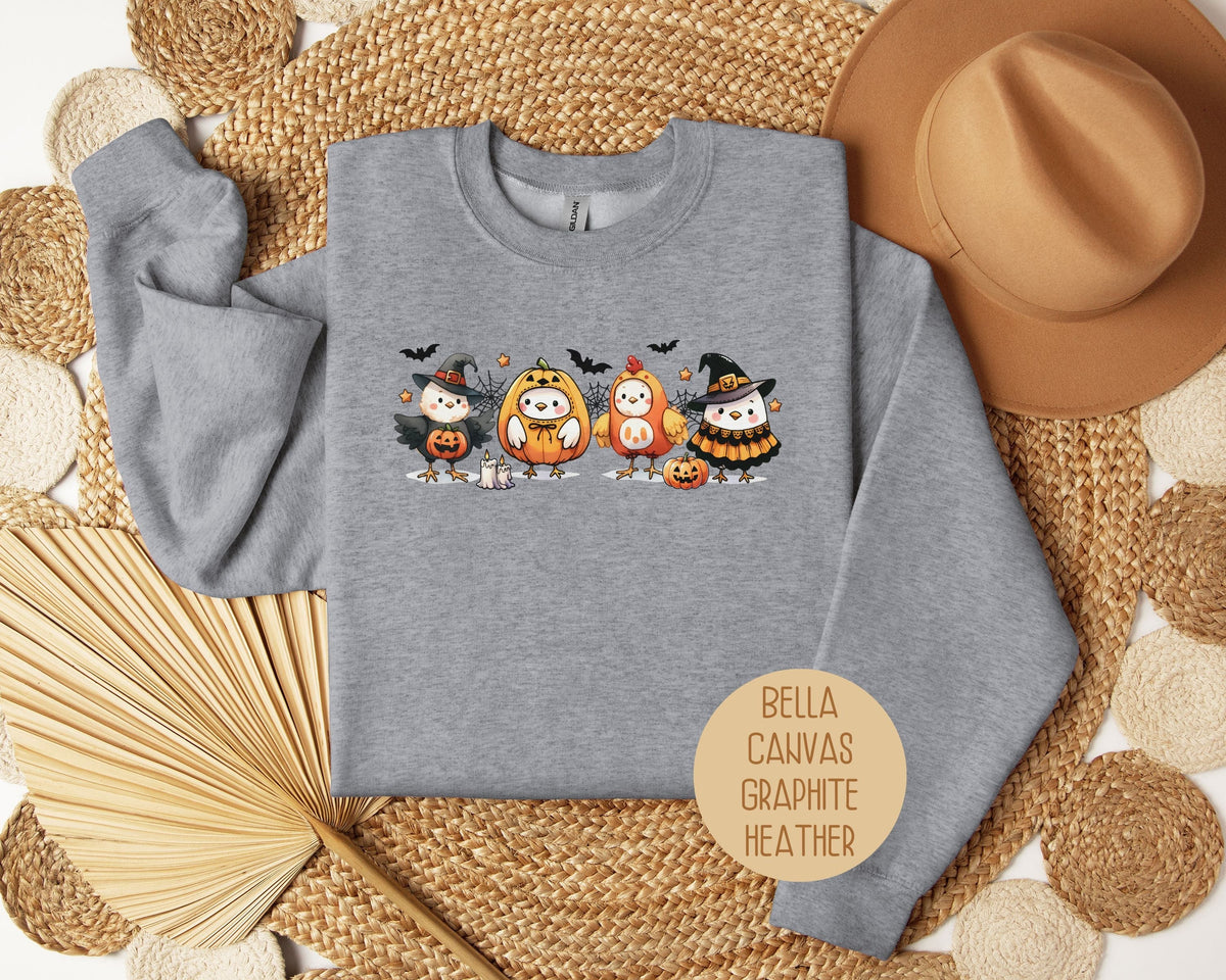 Chickens in Halloween Costumes Sweatshirt - Grab & Glow