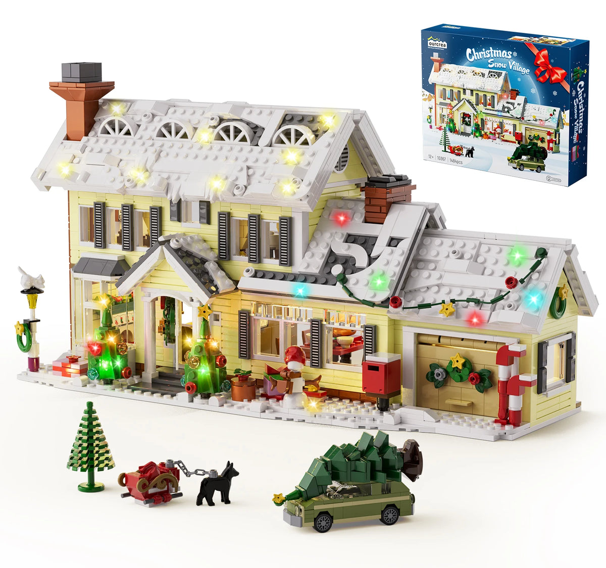 Christmas Holiday House Building Set Christmas Holiday Snow Village Blocks Toys with Clark's Car,Gifts for Boys, Girls(1484pcs) by Grab & Glow