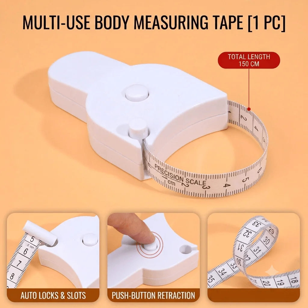 Body Measuring Tape, Retractable Fitness Tape Measure, Soft Ruler For Waist, Chest, Arm And Body Circumference Measurement - Grab & Glow