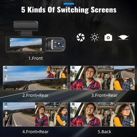 1080P HD Dual Lens Front and Rear Car Dash Cam Driving Recorder IR Night Vision G Sensor Parking Mode Motion Detection Three Point One Six Inch IPS Screen Wide Angle Loop Recording Supports One Hundred Twenty Eight GB Max H26 - Grab & Glow
