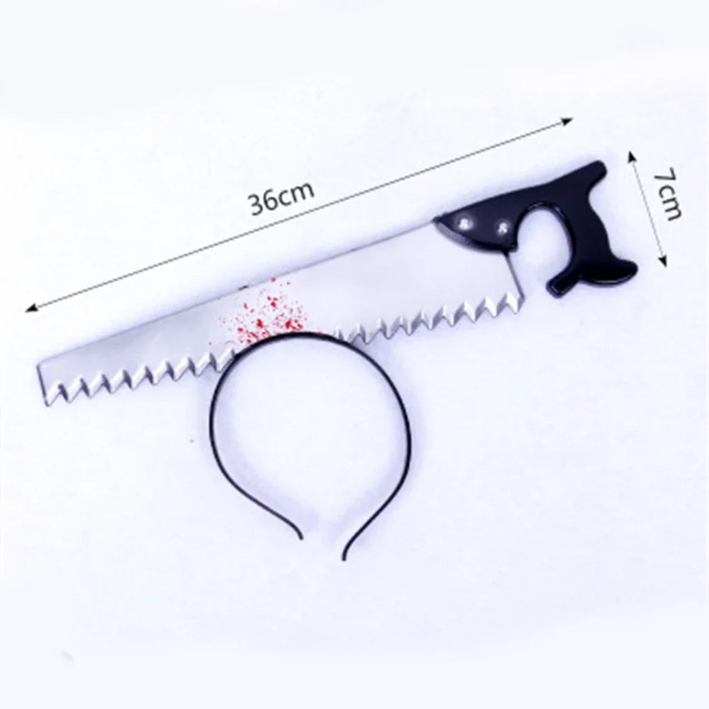 Halloween Horror Props Blood Fake Ax Saws Knife Headband for Halloween Party Masquerade Mischief Props Decoration Supplies - Grab & Glow
