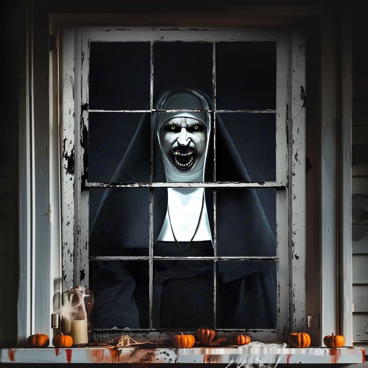 3D Halloween Witch Window Cover — Spooky Horror Door & Window Decoration - Grab & Glow