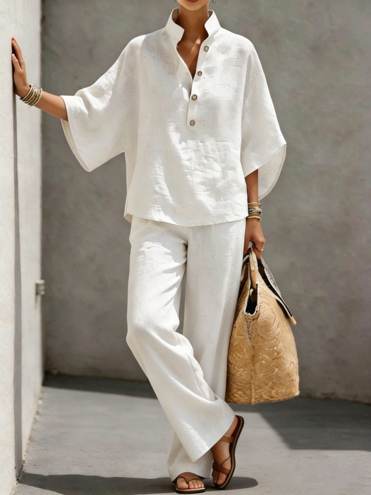 Women's Short-sleeved Suit Summer Loose Pullover Top And Straight-leg Trousers Outfit Clothing - Grab & Glow