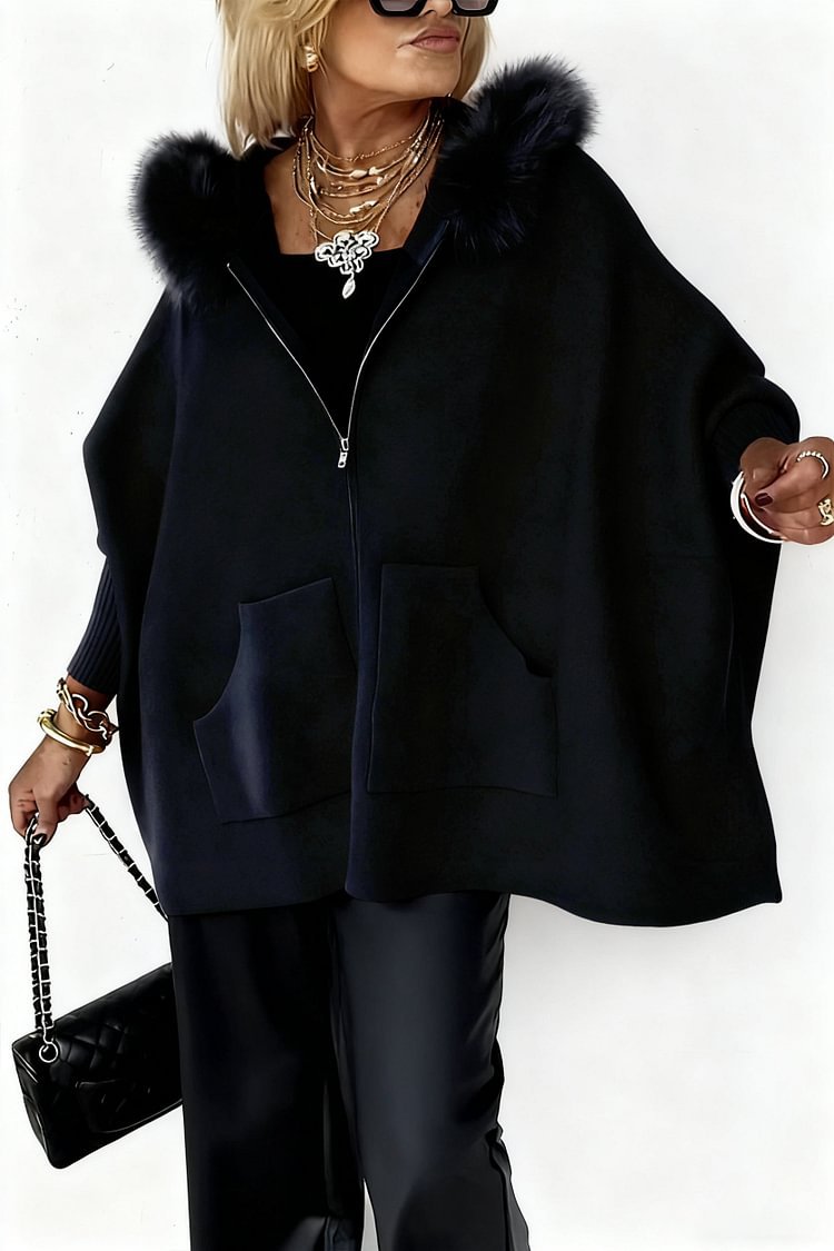 Ins Plush Hooded Cardigan Fashion Warm Pockets Zip-up Knitted Jacket Casual Outerwear Batwing Sleeve Sweater Women's Clothing - Grab & Glow