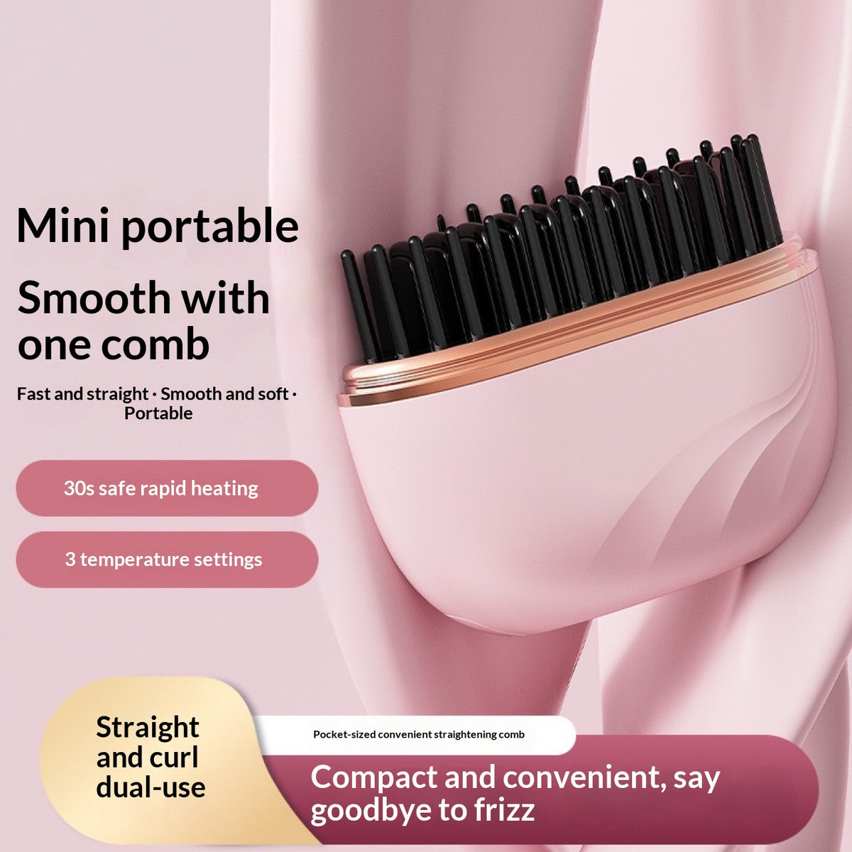 New Mini Charging Hair Straightener Comb - Grab & Glow