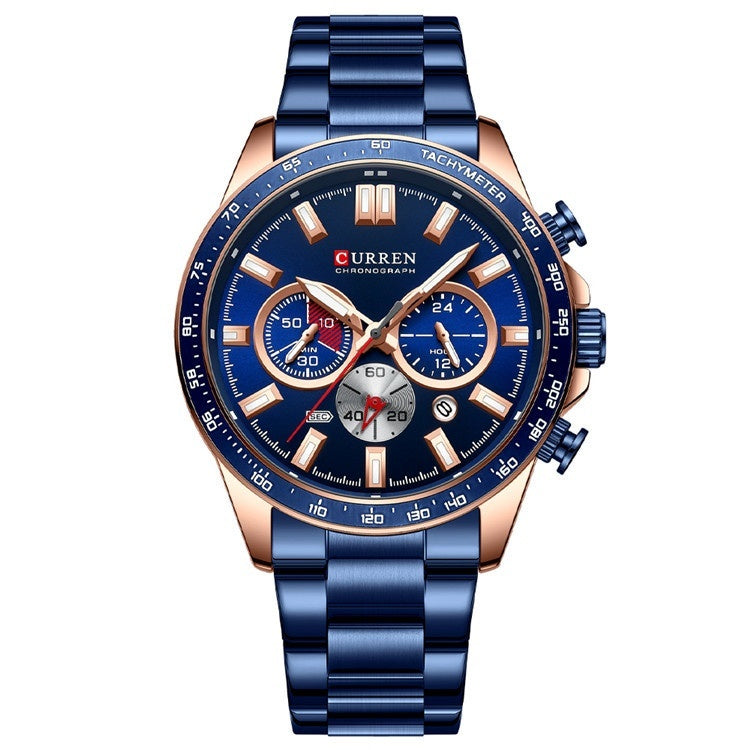 Men's Waterproof Calendar Steel Belt Quartz Watch - Grab & Glow