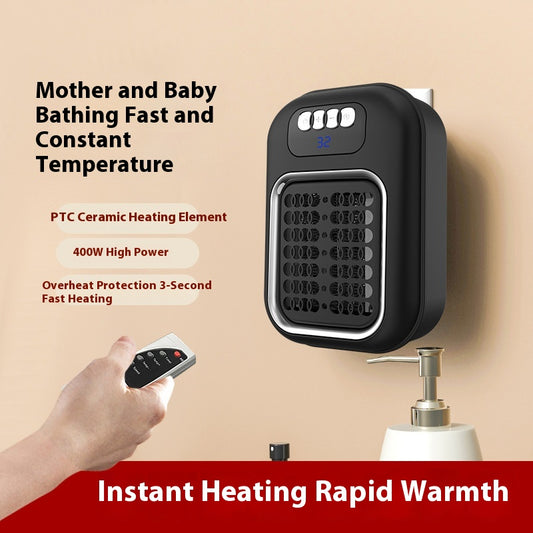Wall Mounted Portable Small Electric Heater With Remote Control, Adjustable Silent Thermostat Suitable For Winter Home Offices Bathroom - Grab & Glow