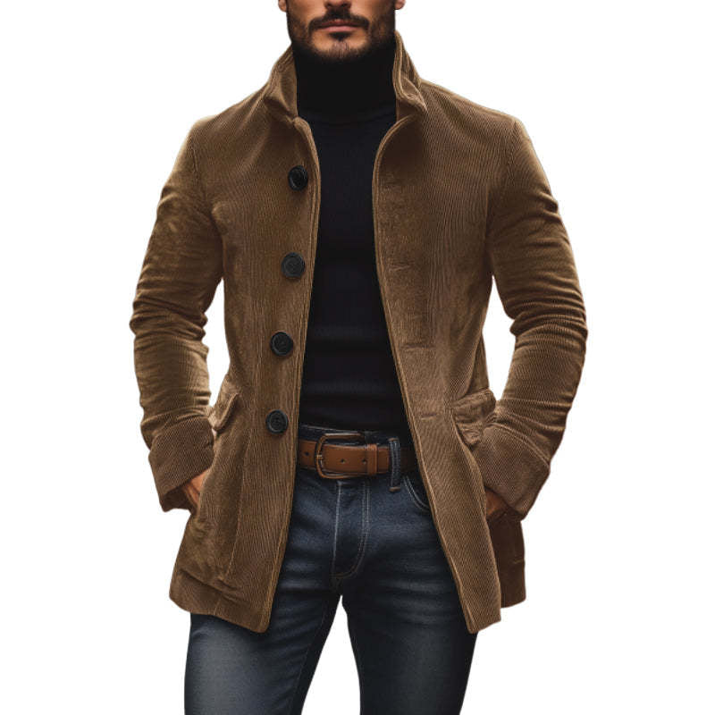 Men's Jacket Winter Stand Collar Button-up Coat Casual Blazer Outerwear Clothing - Grab & Glow