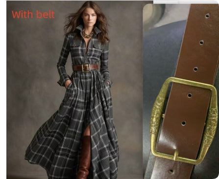 Plaid Print Long-Sleeve Shirt Dress - Grab & Glow
