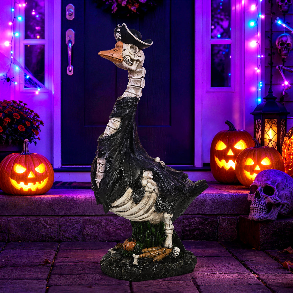 GIGALUMI 20" Halloween Skeleton Porch Goose,Outdoor Halloween Decorations - Grab & Glow