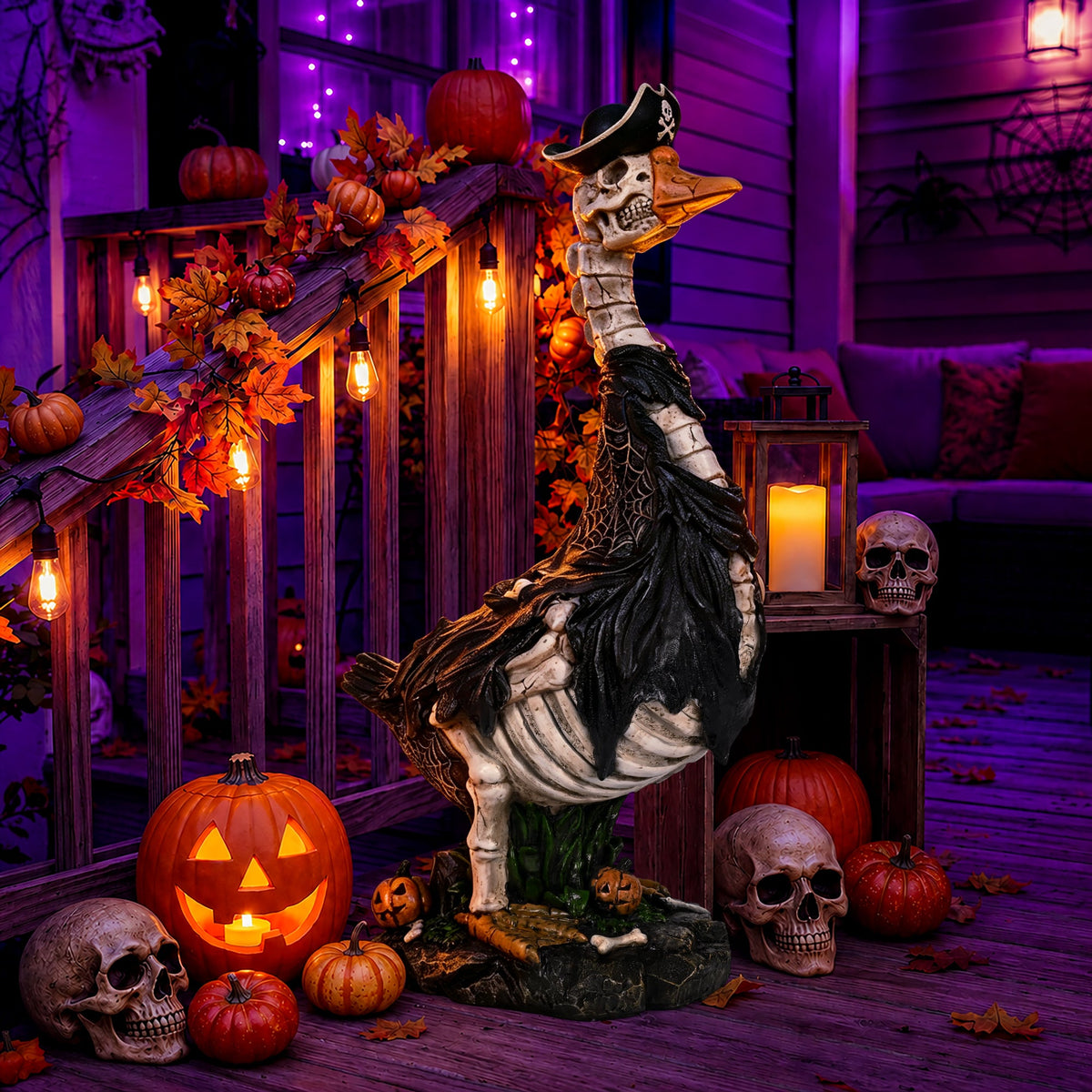GIGALUMI 20" Halloween Skeleton Porch Goose,Outdoor Halloween Decorations - Grab & Glow