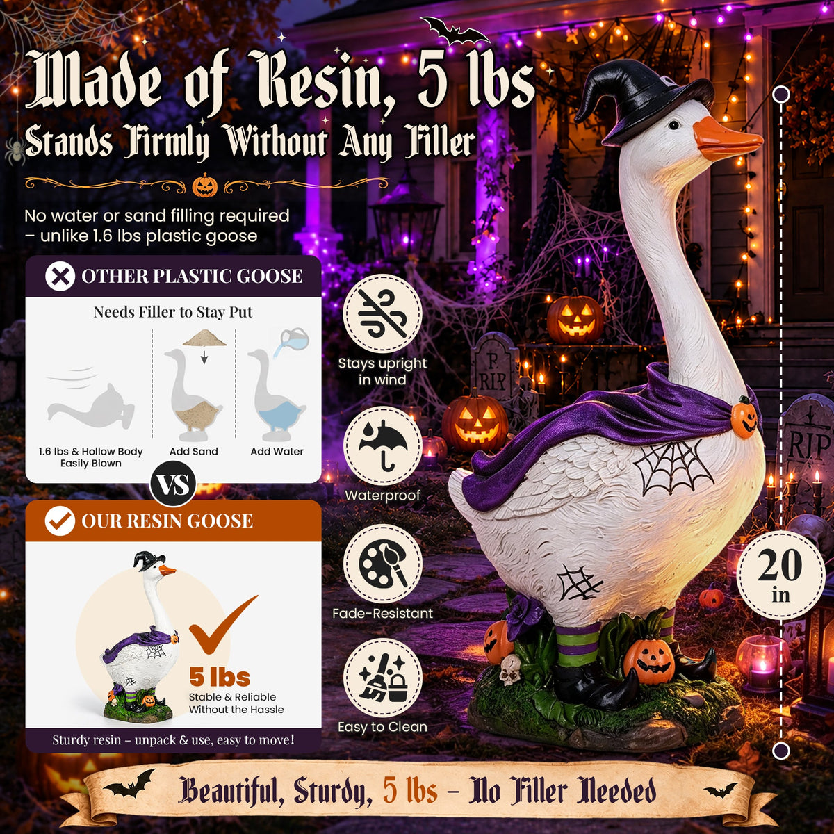 GIGALUMI 20" Halloween Witch Porch Goose for Outdoor Halloween Decorations - Grab & Glow