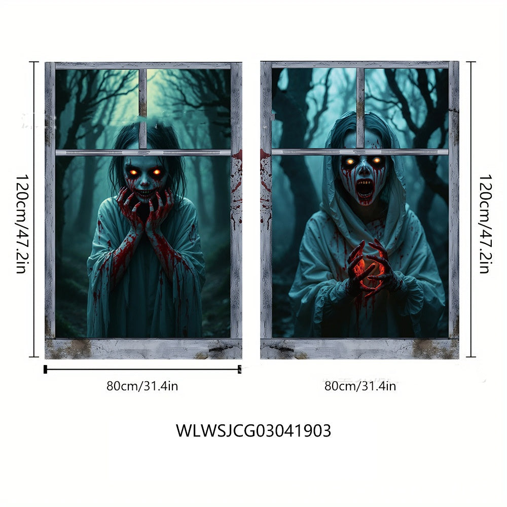 3D Halloween Witch Window Cover — Spooky Horror Door & Window Decoration - Grab & Glow