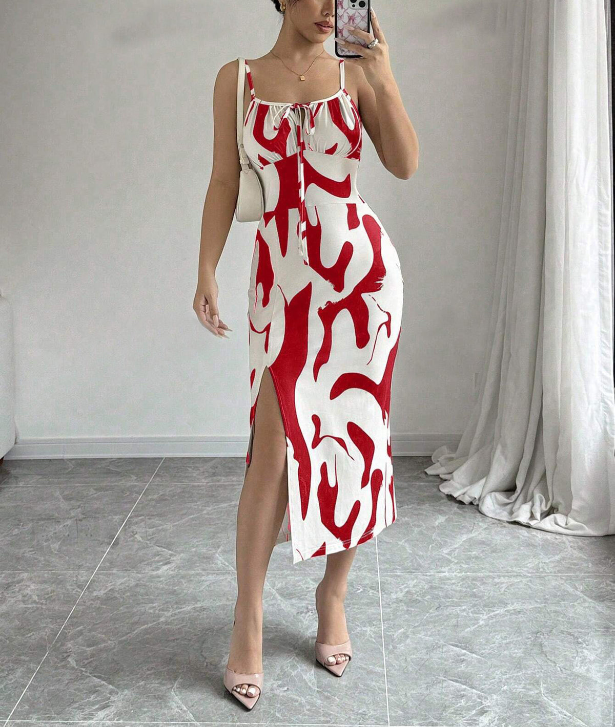 Summer Printed Suspender Split Dress Fashion Slim Lace-up Long Dresses For Women Clothing - Grab & Glow