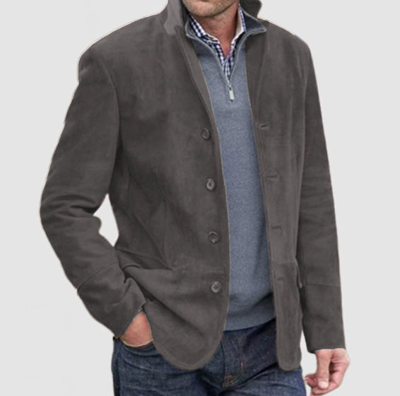 Men's Jacket Winter Stand Collar Button-up Coat Casual Blazer Outerwear Clothing - Grab & Glow