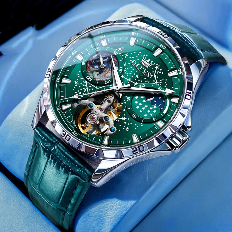 Fashion Starry Sky Mechanical Watch Business Hollow Waterproof Men - Grab & Glow