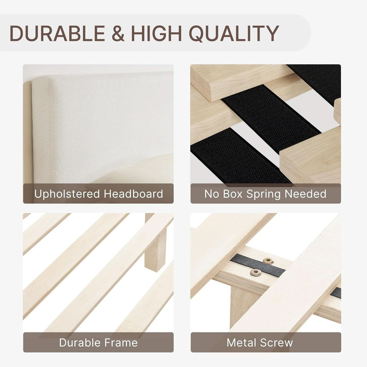 Queen Size Luxurious Upholstered Platform Bed Frame - Grab & Glow
