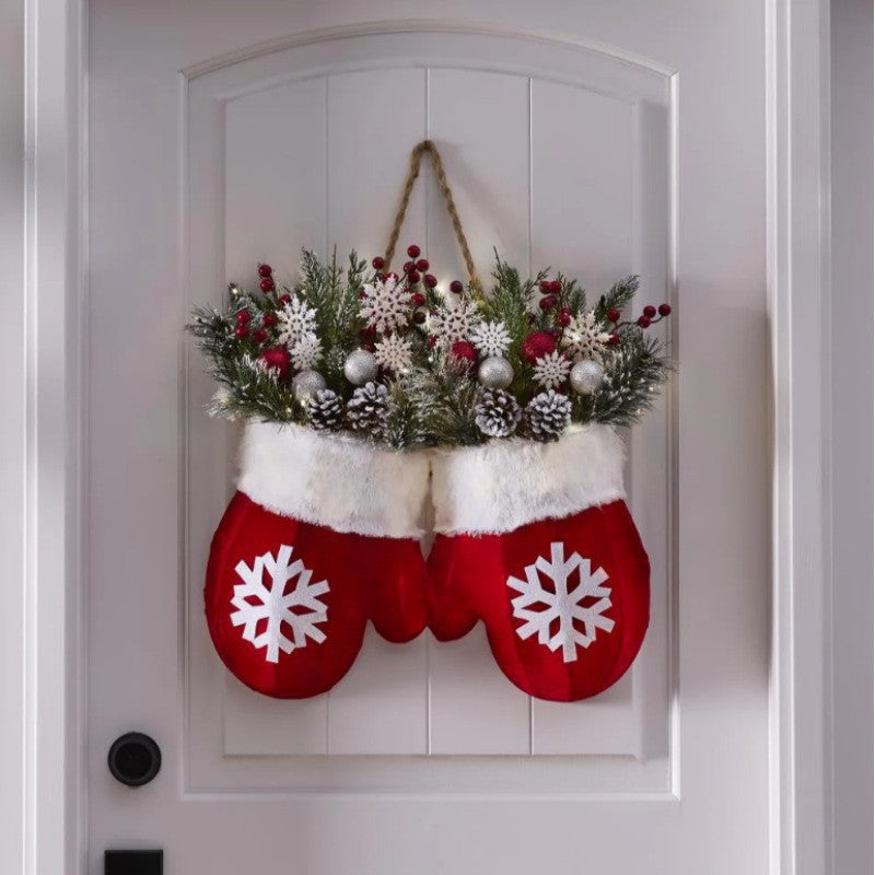 Christmas Garland Creative Glove Shaped Simulated Flower Wreath Window Door Gate Decoration Door Sign Xmas Party Decoration - Grab & Glow