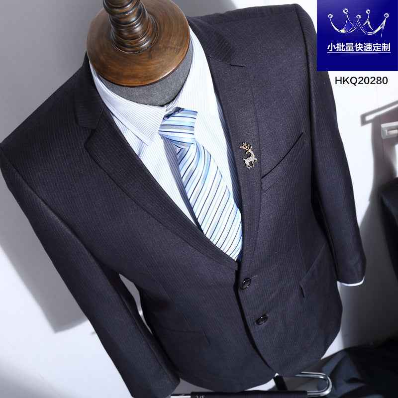 Men's Slim Fit Gray Striped Business Suit - Grab & Glow