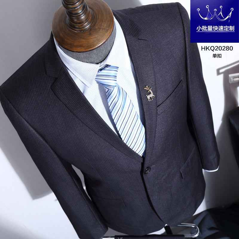 Men's Slim Fit Gray Striped Business Suit - Grab & Glow
