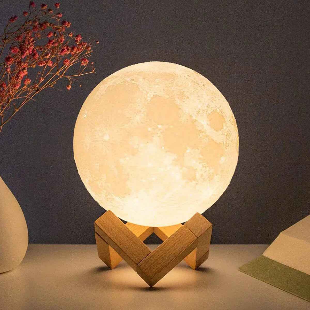D5 Starry Moon Lamp 8Cm - LED Night Light with Stand, Perfect for Bedroom Decor and Gifts - Grab & Glow