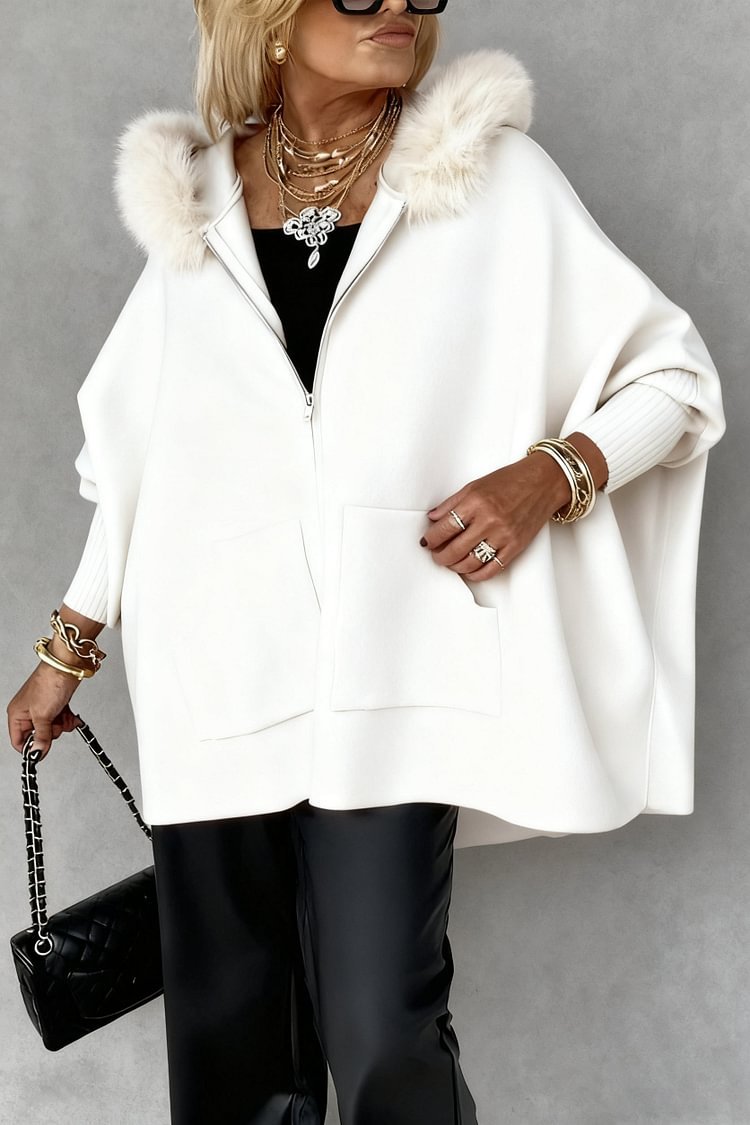 Ins Plush Hooded Cardigan Fashion Warm Pockets Zip-up Knitted Jacket Casual Outerwear Batwing Sleeve Sweater Women's Clothing - Grab & Glow