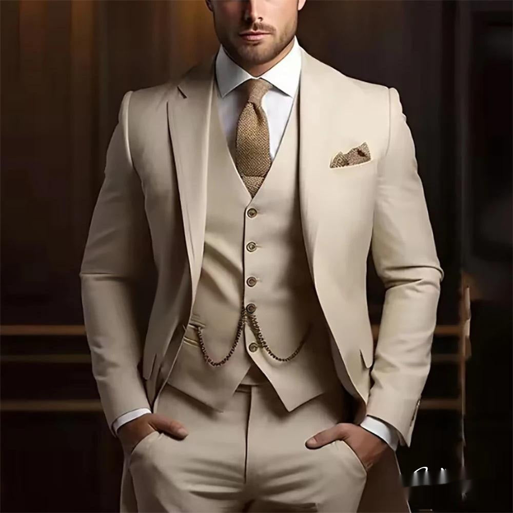 Men's High-grade Gentleman Temperament Slim Suit Three-piece Suit - Grab & Glow
