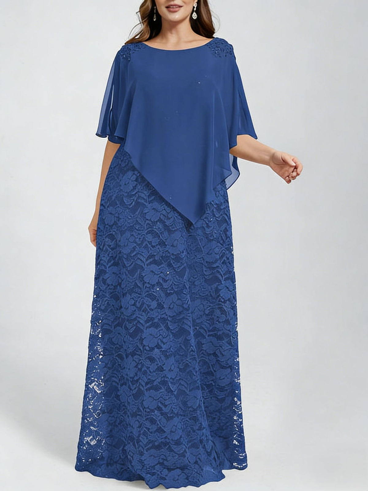 Plus-size Women's Lace Chiffon Shawl Dress - Grab & Glow