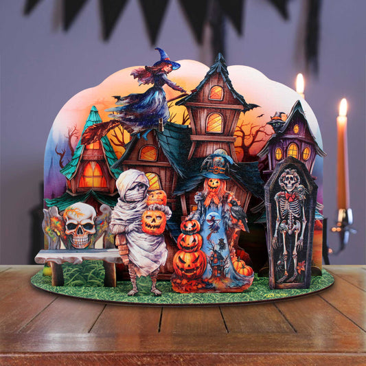 Halloween Spooky Village Eco Wood Decorative Village Eco Wood Set by G. Debrekht - Halloween Decor - 852741-12 - Grab & Glow