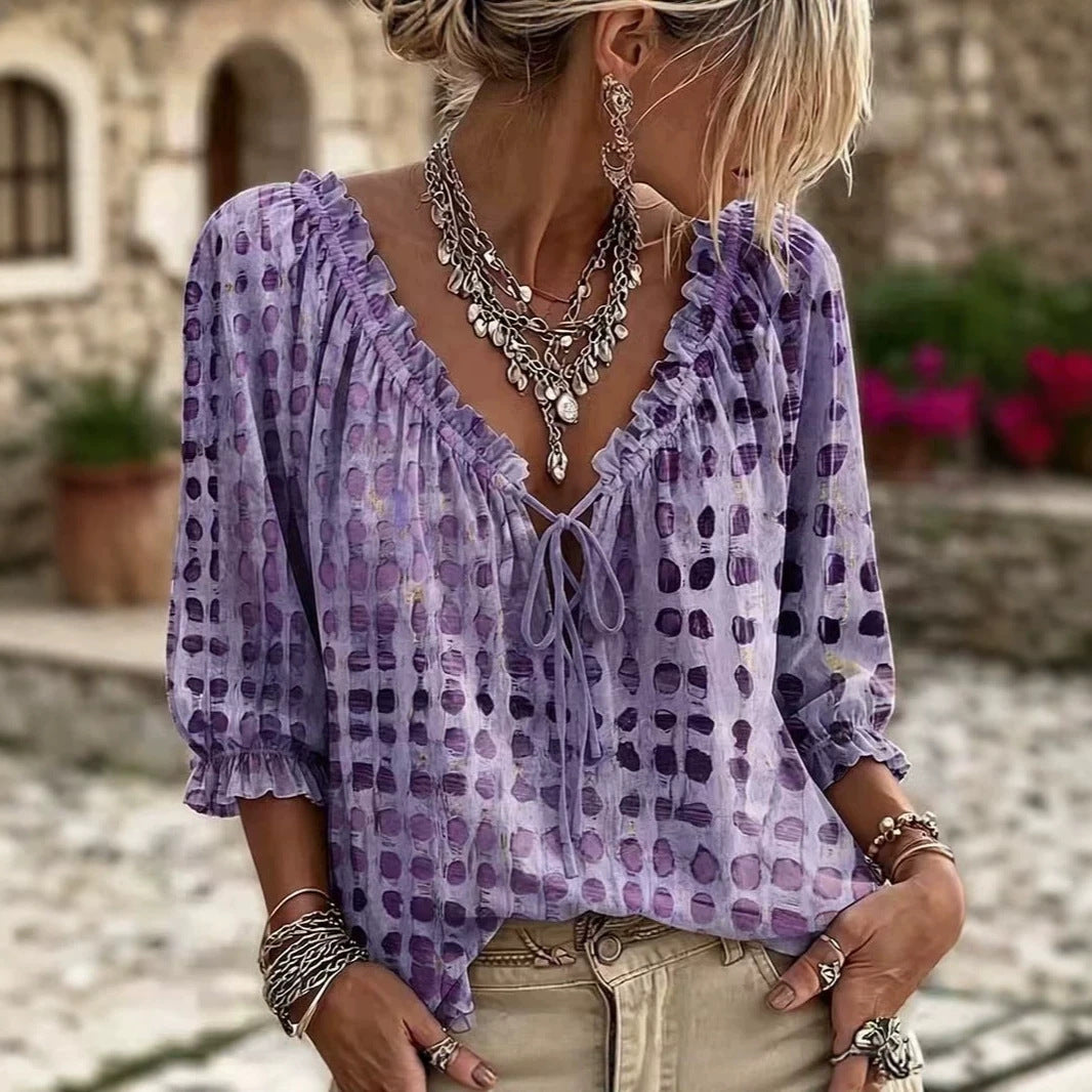 Polka-dot Ethnic-style Casual Chic Printed Shirt - Grab & Glow