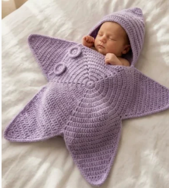 Crocheted Star-shaped Bodysuit Starfish Baby Sleeping Bag Newborn Baby Boy Girl Kids Cartoon Hooded Romper Jumpsuit Bodysuit Clothes Outfits Long Sleeve Playsuit Toddler One Piece Outfit - Grab & Glow
