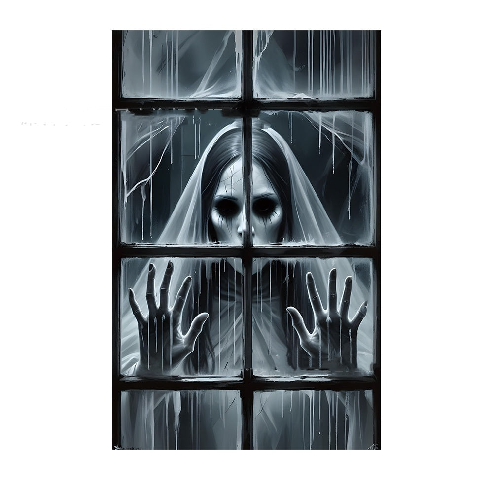 3D Halloween Witch Window Cover — Spooky Horror Door & Window Decoration - Grab & Glow
