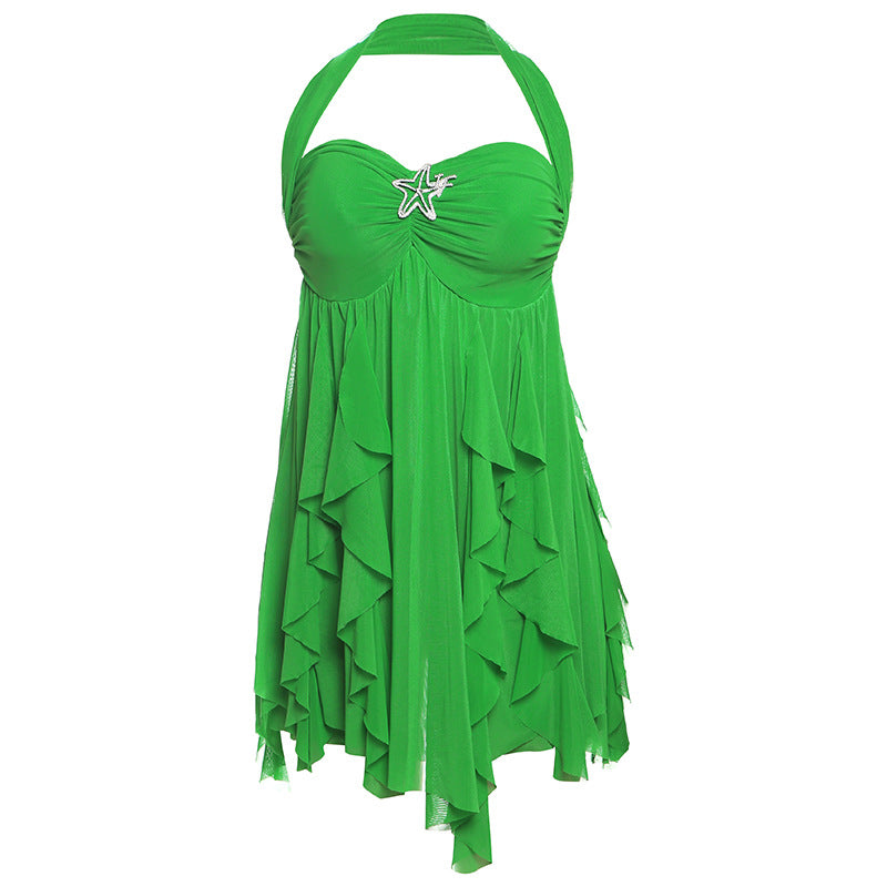 Ins Halter Neck Backless Dress Summer Sexy Printed Irregular Mesh Short Dresses For Evening Party Club Women's Clothing - Grab & Glow