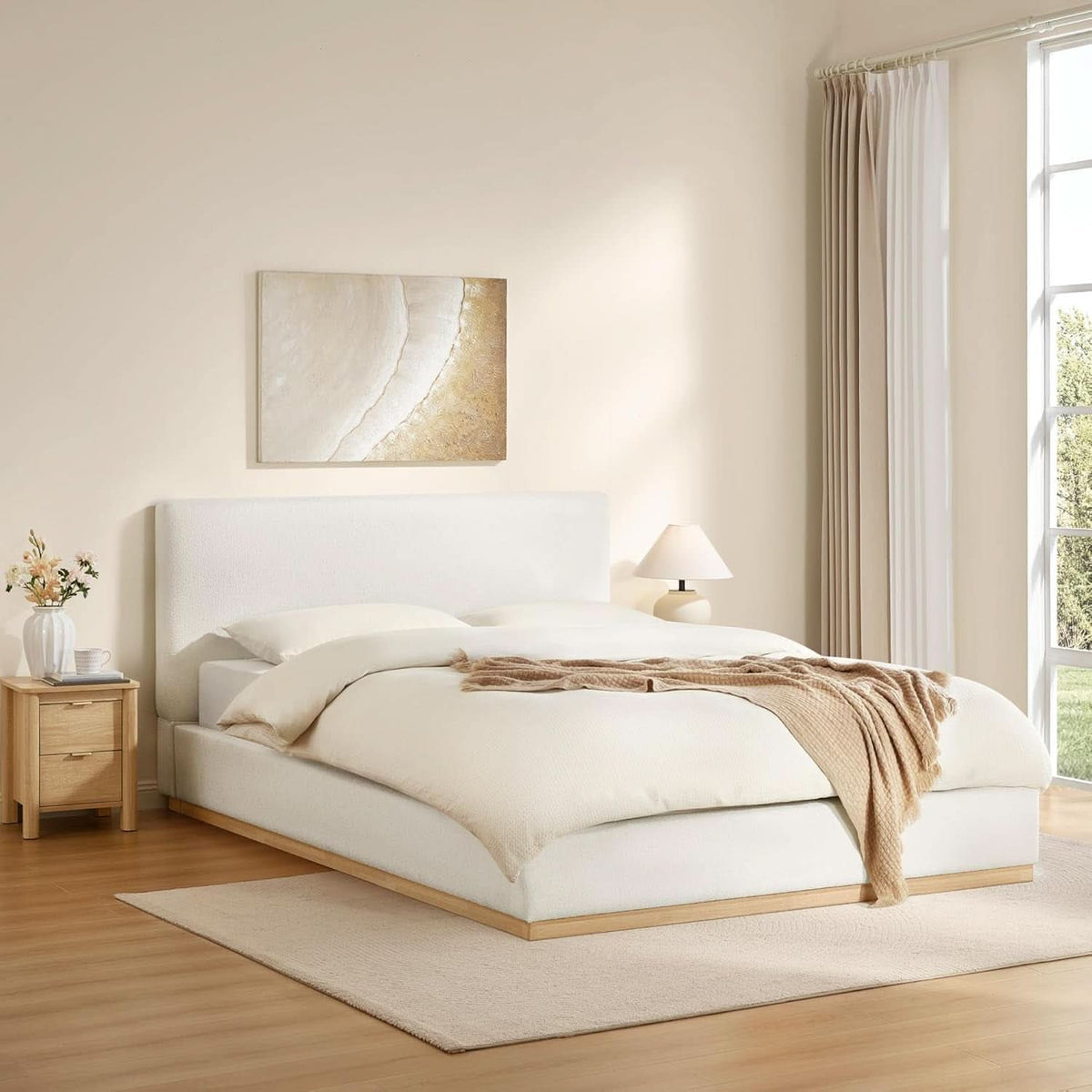 Queen Size Luxurious Upholstered Platform Bed Frame - Grab & Glow