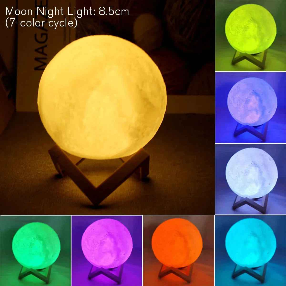 D5 Starry Moon Lamp 8Cm - LED Night Light with Stand, Perfect for Bedroom Decor and Gifts - Grab & Glow
