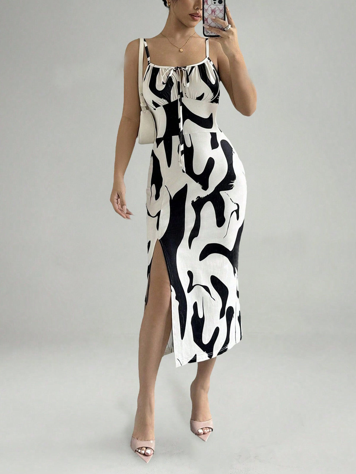 Summer Printed Suspender Split Dress Fashion Slim Lace-up Long Dresses For Women Clothing - Grab & Glow