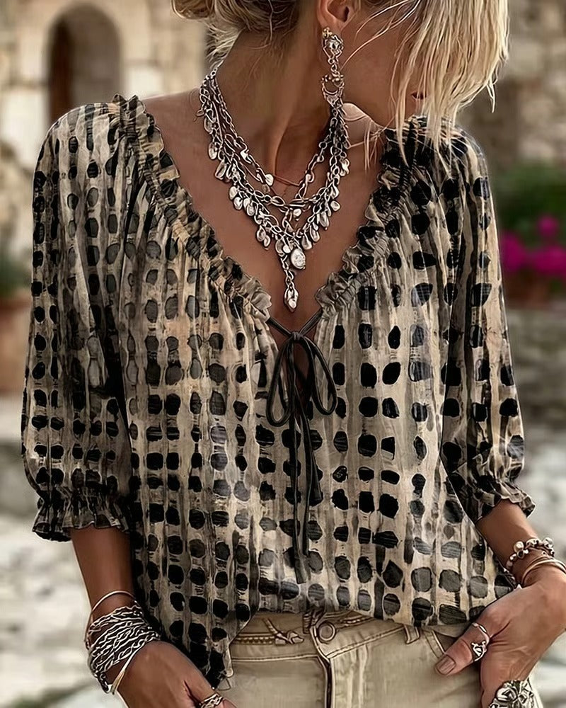 Polka-dot Ethnic-style Casual Chic Printed Shirt - Grab & Glow