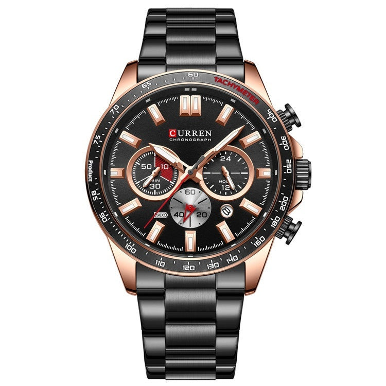 Men's Waterproof Calendar Steel Belt Quartz Watch - Grab & Glow