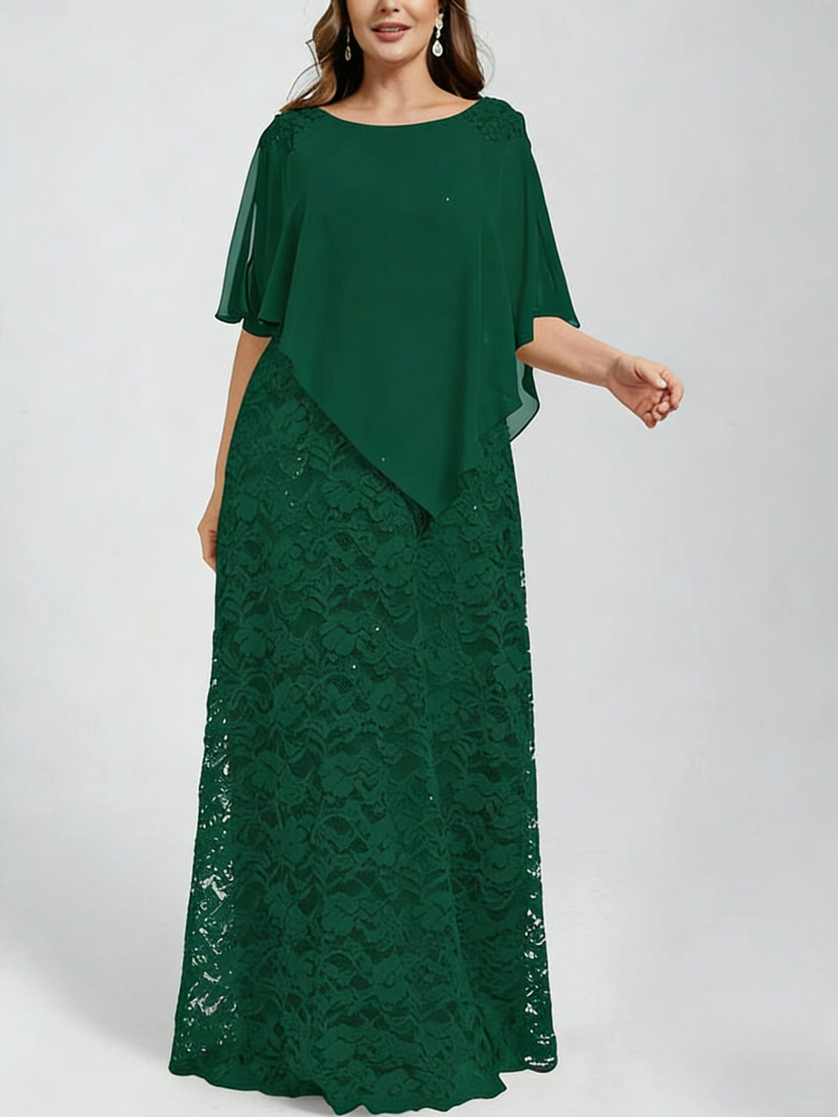 Plus-size Women's Lace Chiffon Shawl Dress - Grab & Glow