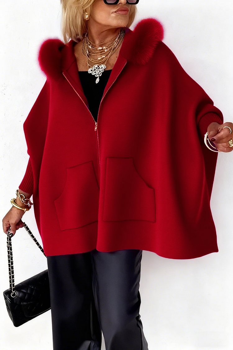 Ins Plush Hooded Cardigan Fashion Warm Pockets Zip-up Knitted Jacket Casual Outerwear Batwing Sleeve Sweater Women's Clothing - Grab & Glow