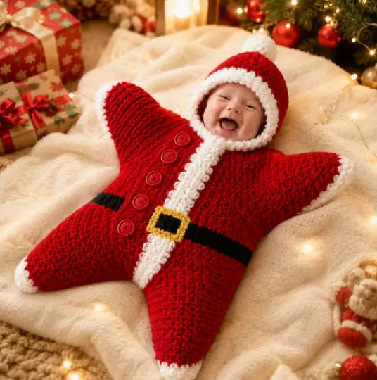 Crocheted Star-shaped Bodysuit Starfish Baby Sleeping Bag Newborn Baby Boy Girl Kids Cartoon Hooded Romper Jumpsuit Bodysuit Clothes Outfits Long Sleeve Playsuit Toddler One Piece Outfit - Grab & Glow