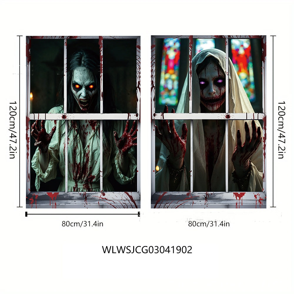 3D Halloween Witch Window Cover — Spooky Horror Door & Window Decoration - Grab & Glow